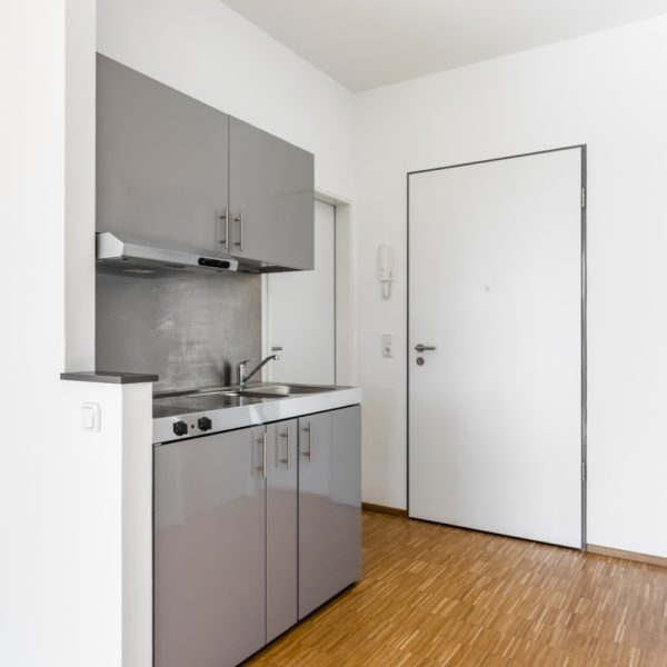 Pantry kitchen with fixed shelves and built-in cupboards